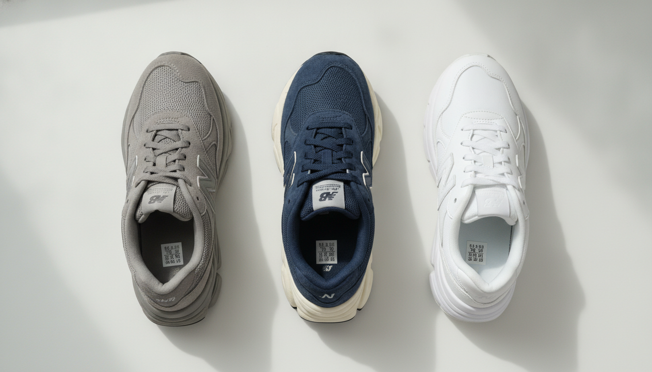 Tableau de tailles New Balance : trois silhouettes différentes côte à côte pour comparer le fit EU US UK