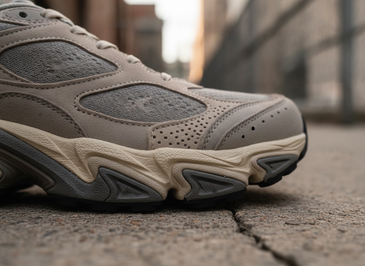 Détail semelle intermédiaire chunky d'une sneaker runner lifestyle avec mousse d'amorti visible