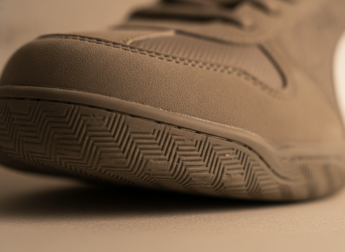 Gros plan sur la semelle ultra-plate et le bout arrondi d'une sneaker Speedcat, détail texture gomme